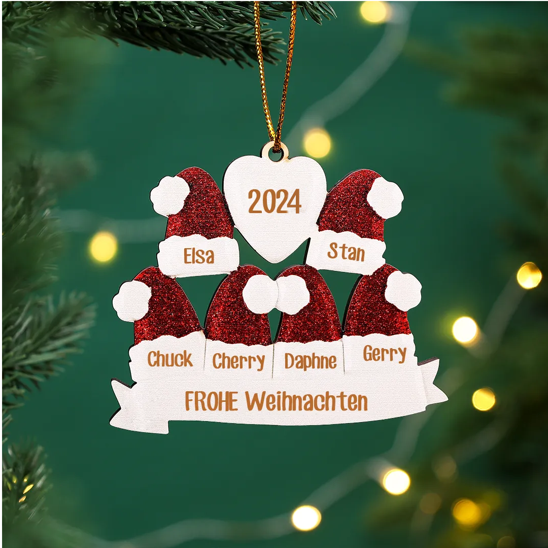 Holz Personalisierte 6 Namen & Text & Jahr Weihnachtsmütze Weihnachtsornament Weihnachtsbaum Anhänger