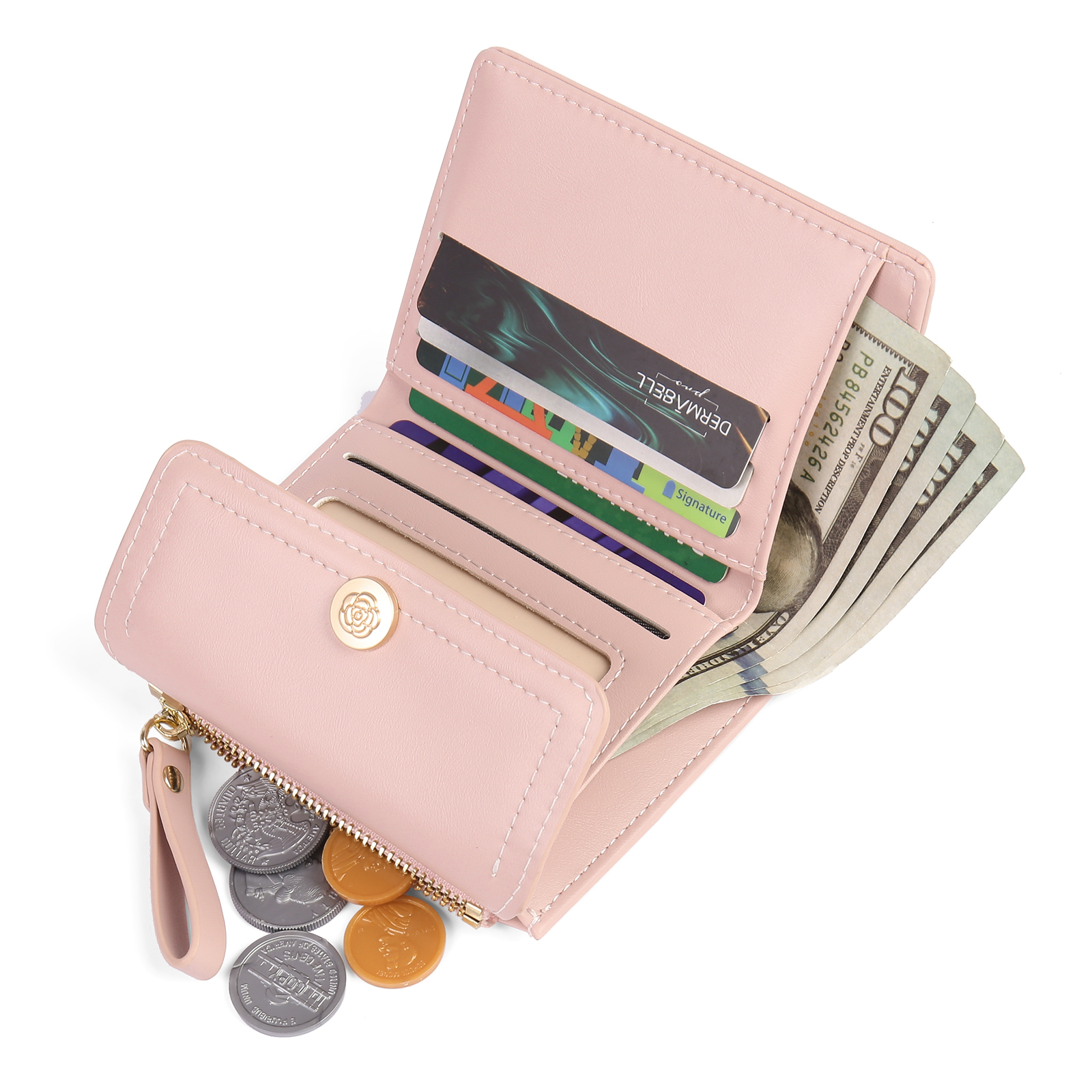 Damen Personalisierter Text & Foto PU Leder Klapp-Portemonnaie Geldbörse mit Reißverschluss