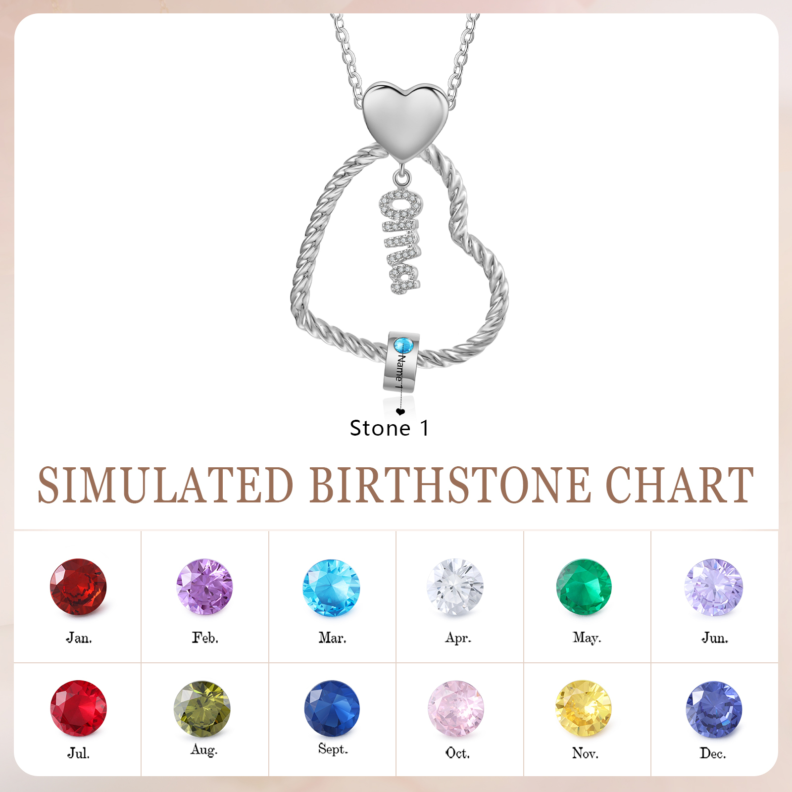 Personalisierte 1 Name Herz Halskette mit 1 Geburtsstein - Du machst meine Well bunter. Oma Schön, dass es Dich gibt - Geschenk mit Nachrichtenkarte