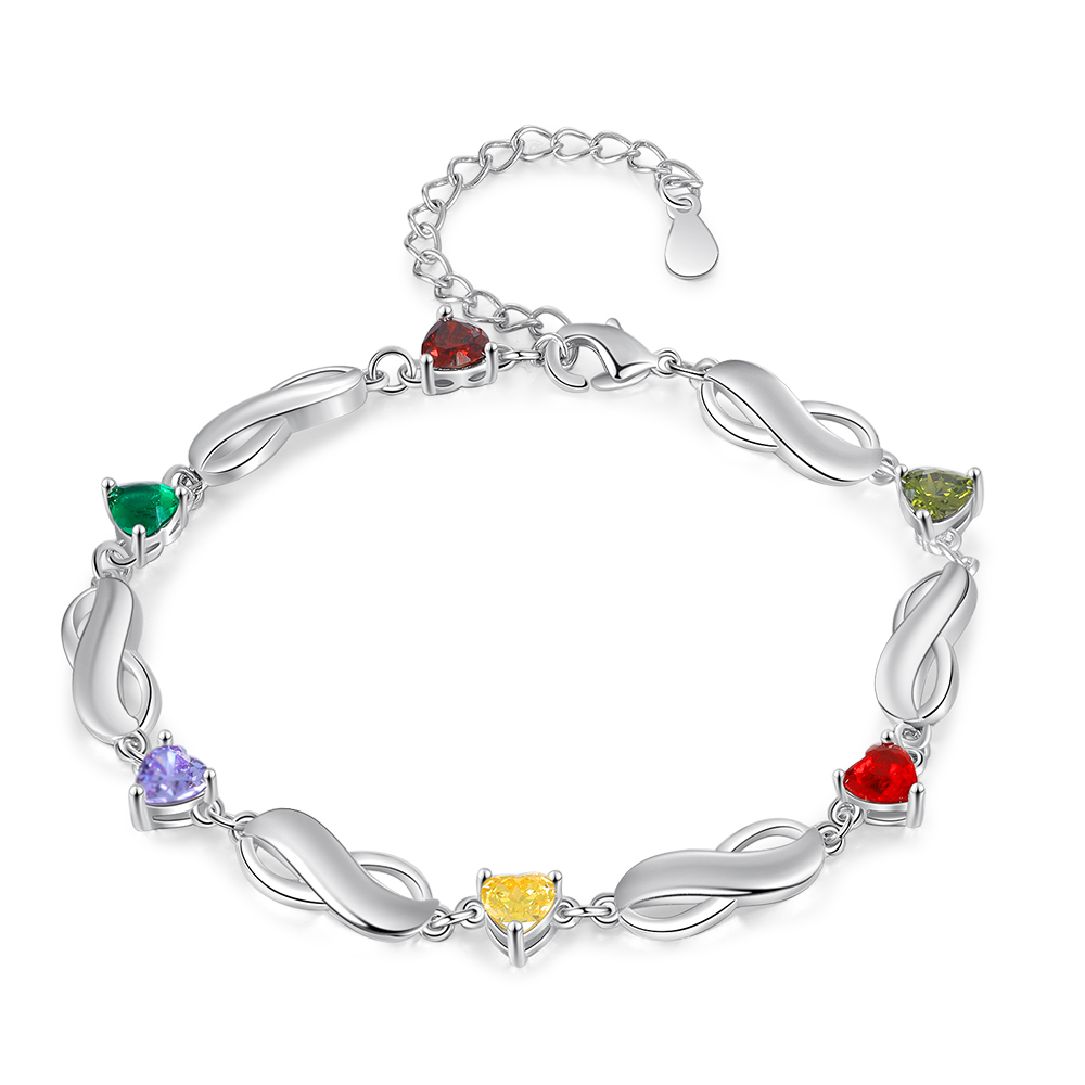 Personalisierte 6 Namen Infinity Armband mit 6 Geburtssteinen