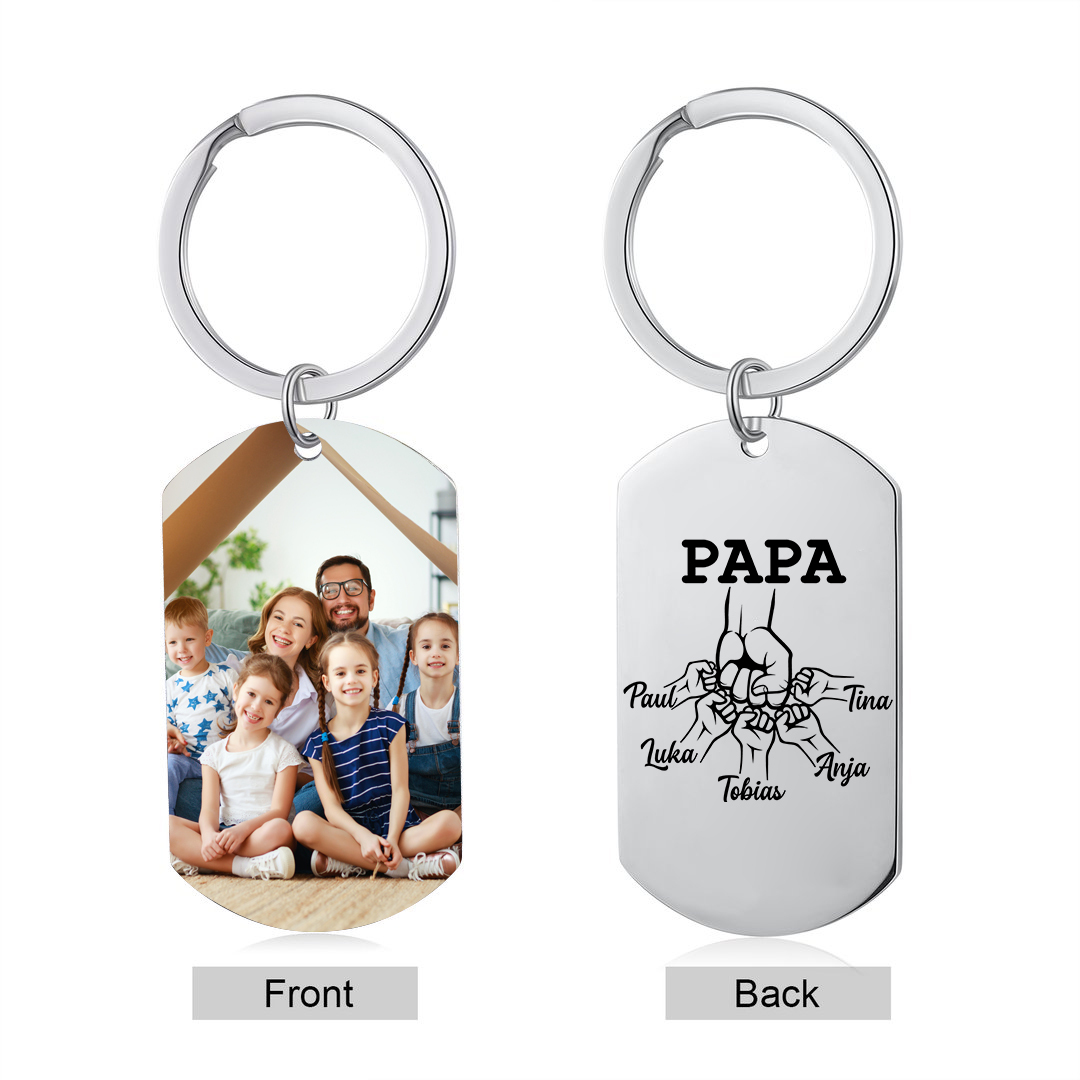 Personalisierbares Foto & 5 Namen Papa Faust Schlüsselanhänger-Geschenk für Vater