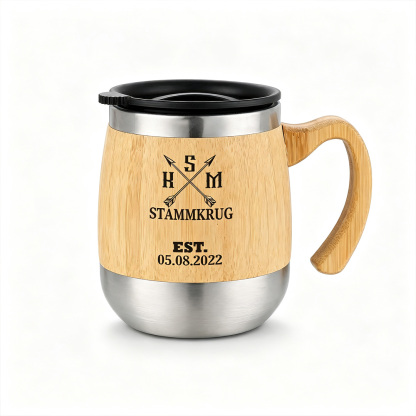 Personalisierter Bierkrug aus Holz mit Deckel Namen und Initialen Geschenk für Papa und Opa