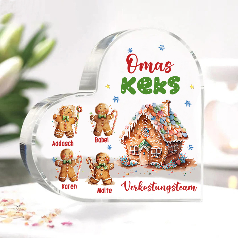 Personalisierte 4 Namen & Text Lebkuchenmann Familie Verkostungsteam Weihnachten Acryl-Deko-Schreibtischdekoration