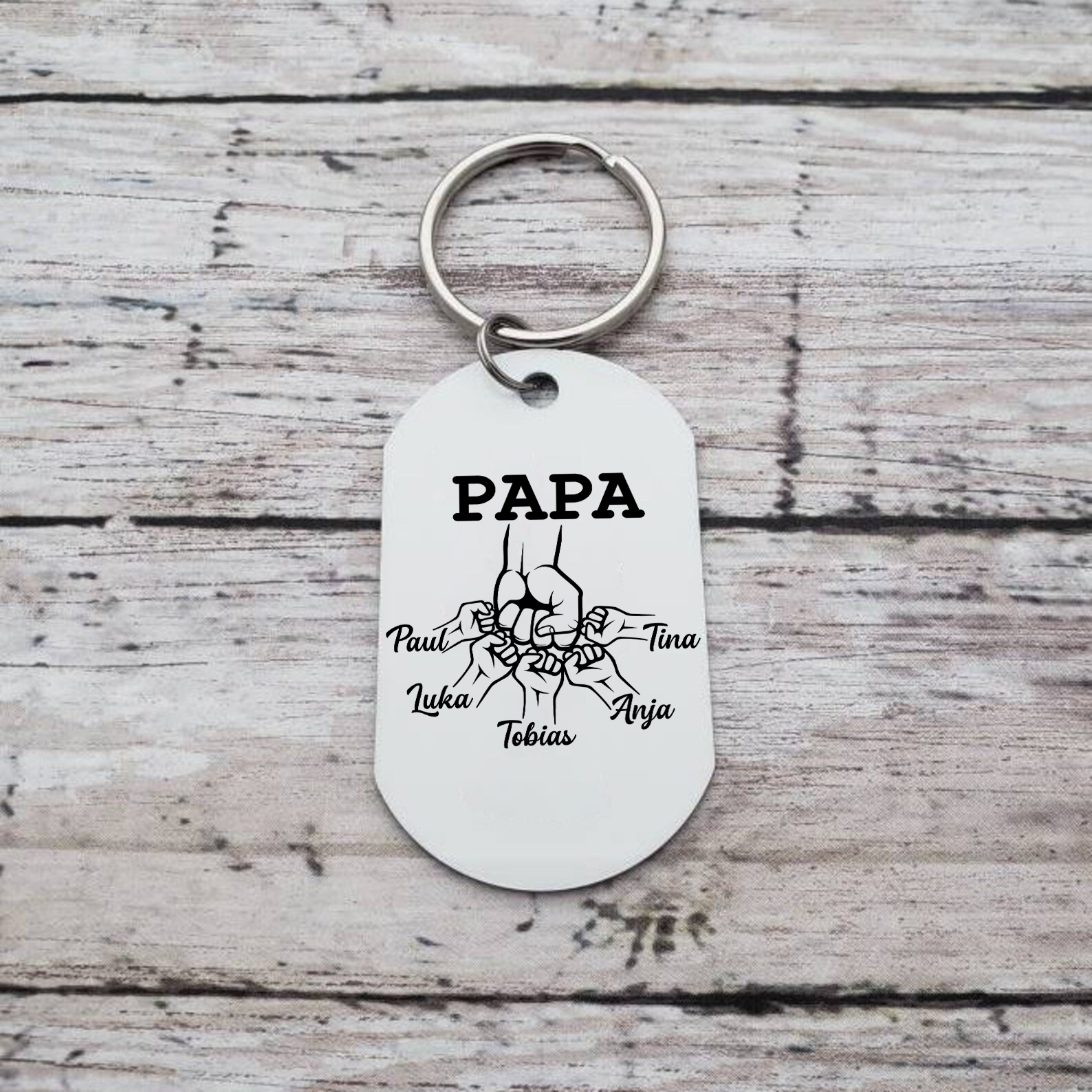 Personalisierbares Foto & 5 Namen Papa Faust Schlüsselanhänger-Geschenk für Vater