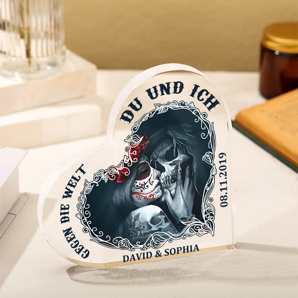 Personalisierte Text & Datum Acryl-Deko-Du und ich gegen die Welt-Schreibtischdekoration für Paar