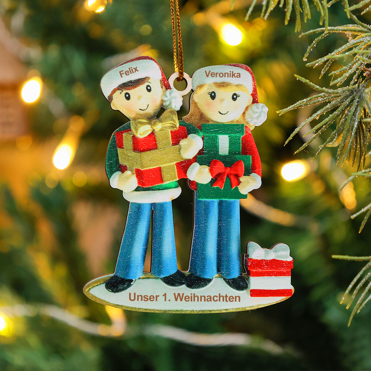 Holz Personalisierte 2 Namen & Text Weihnachtsgeschenke Weihnachtsornament mit 2 Familienmitgliedern 
