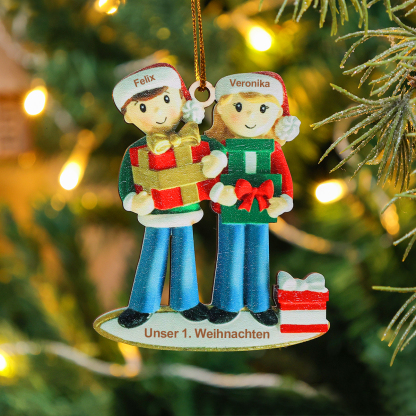 Holz Personalisierte 2 Namen & Text Weihnachtsgeschenke Weihnachtsornament mit 2 Familienmitgliedern 