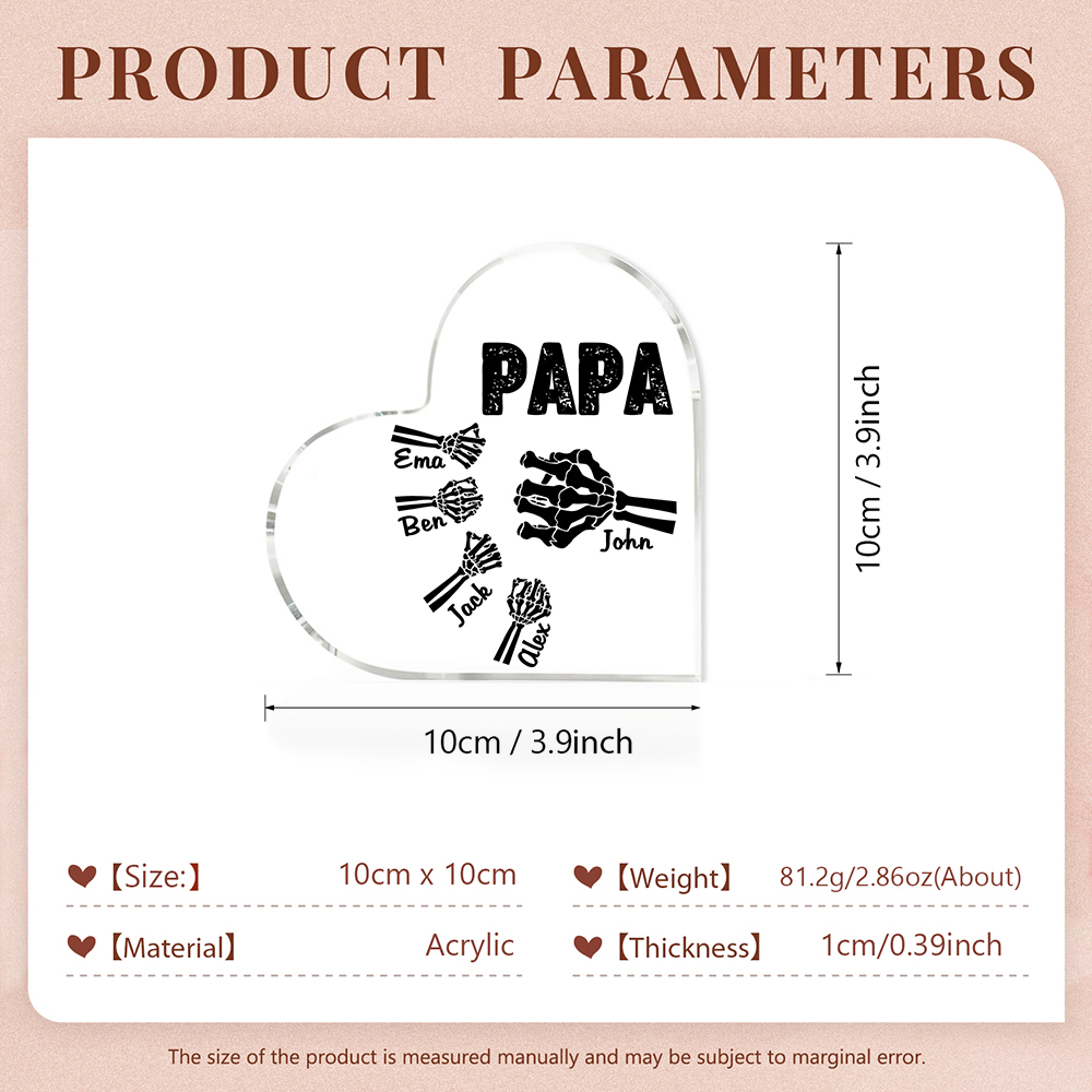 Personalisierte 5 Namen Acryl-Deko Papa Skelett Hand Schreibtischdekoration für Vater