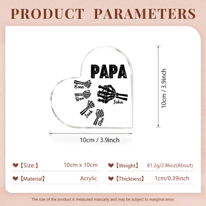 Personalisierte 5 Namen Acryl-Deko Papa Skelett Hand Schreibtischdekoration für Vater