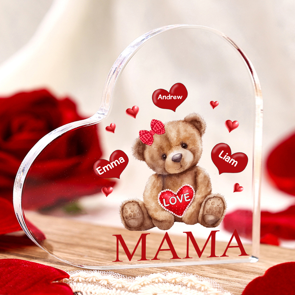 Personalisierte 3 Namen & Text Teddybär Familie Acryl-Deko Schreibtischdekoration für Mutter