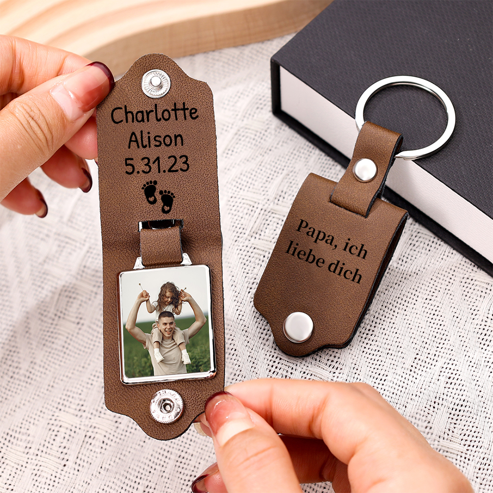 Personalisierbares Foto & Name Papa ich liebe dich PU Leder Schlüsselanhänger