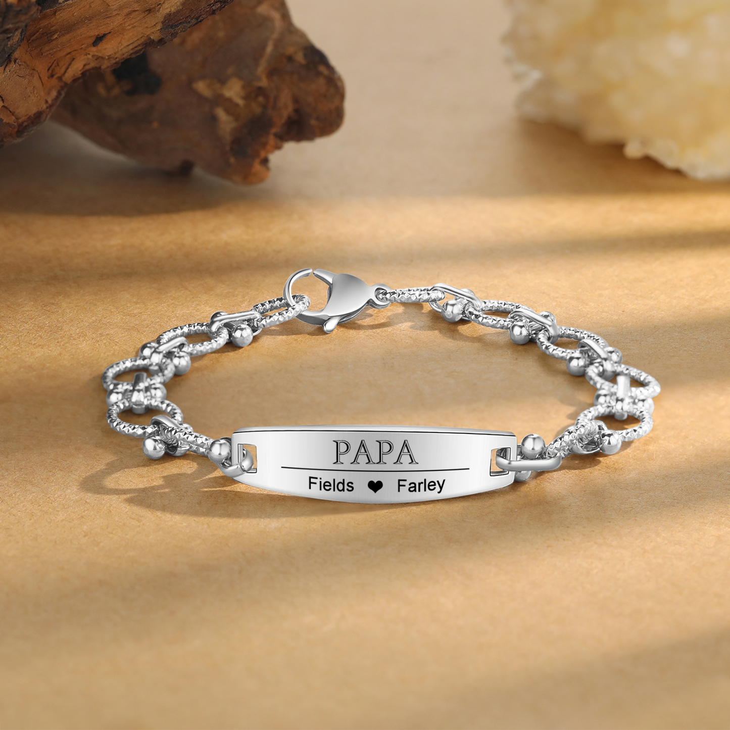Herren Armband-Personalisiertes 2 Namen & Text Edelstahl Armband 