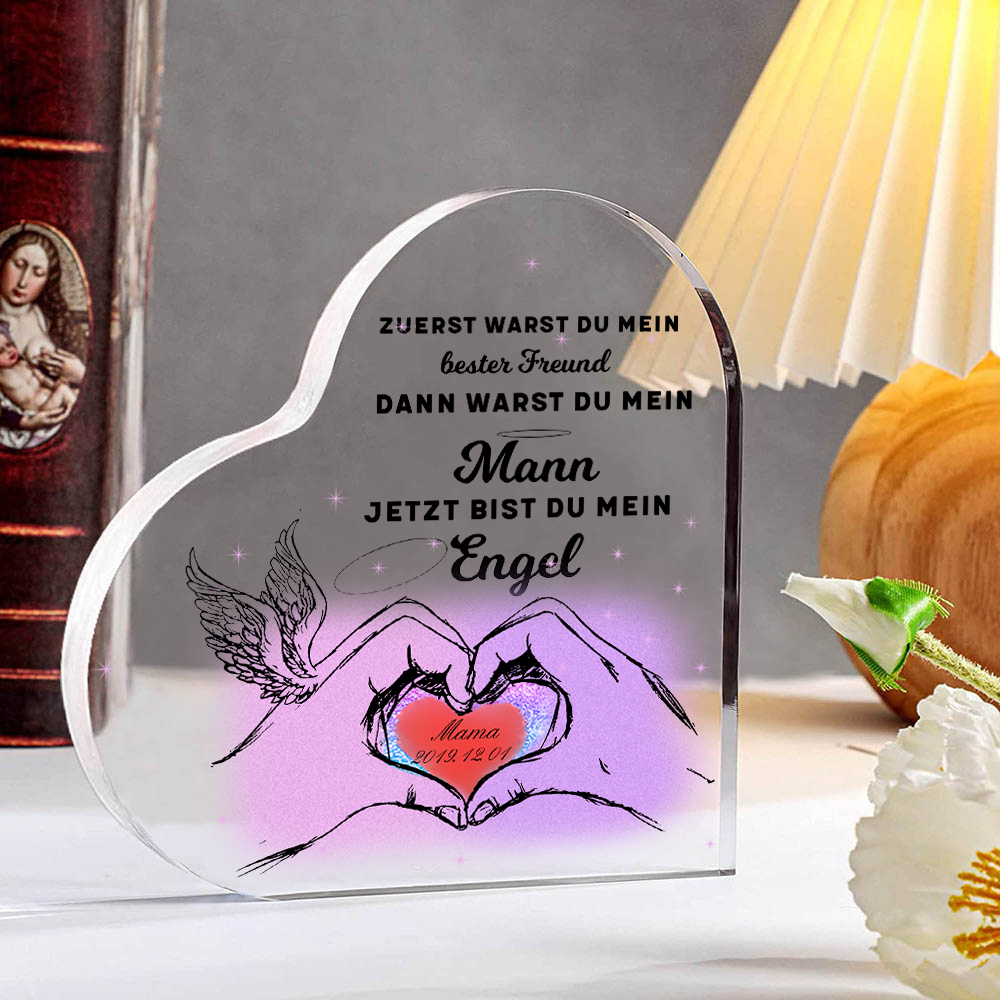 Personalisierter Name & Datum Acryl-Deko-Jetzt bist du mein Engel-Trauer Schreibtischdekoration für Mann
