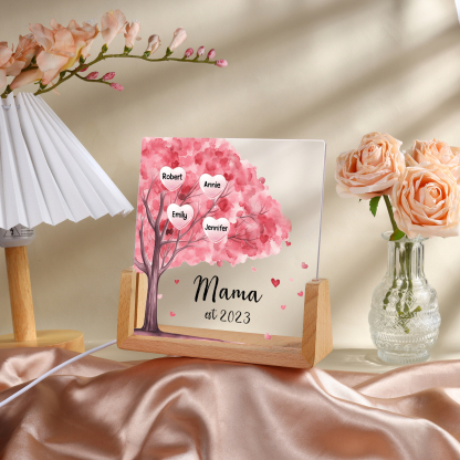 Personalisierte 4 Namen & Text & Datum Rosa Familienbaum Nachtlicht Geschenk für Großmutter/Mutter zum Muttertag