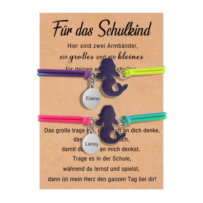Personalisierte 2 Name Meerjungfrau Armbänder Set mit 2 Ketten Gummiband - Für das Schulkind - Schulanfang Geschenk