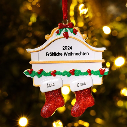 Holz Weihnachtsornament-Personalisiertes 2 Namen Text Rot Strümpfe Ornament Weihnachten Anhänger