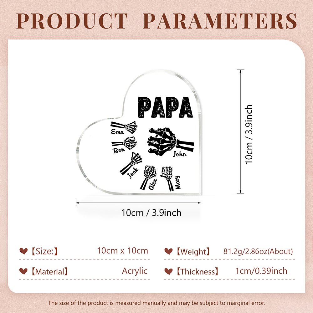Personalisierte 6 Namen Acryl-Deko Papa Skelett Hand Schreibtischdekoration für Vater