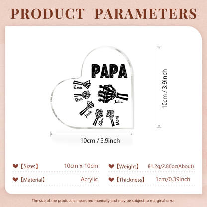 Personalisierte 6 Namen Acryl-Deko Papa Skelett Hand Schreibtischdekoration für Vater