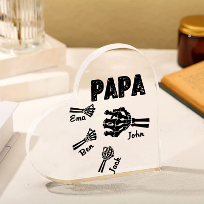 Personalisierte 4 Namen Acryl-Deko Papa Skelett Hand Schreibtischdekoration für Vater