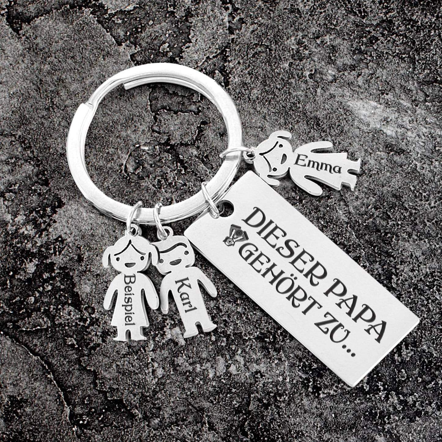 Personalisierter 3 Kinder Namen Schlüsselanhänger - Motorradfahrer - An Meinen Papa - Geschenkkarte Set
