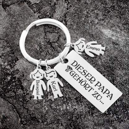 Personalisierter 3 Kinder Namen Schlüsselanhänger - Motorradfahrer - An Meinen Papa - Geschenkkarte Set