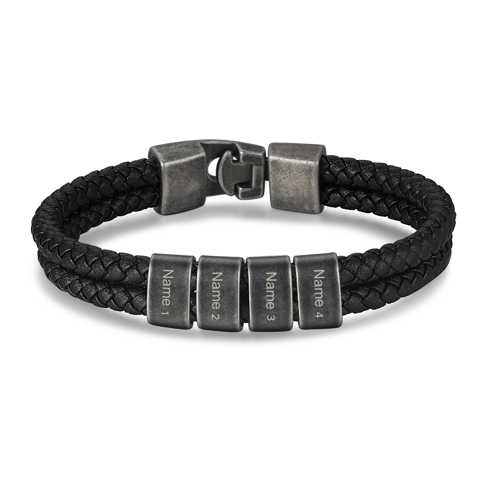 Personalisiertes Herren 4 Namen Leder Vintage Armband mit Edelstahl Perle