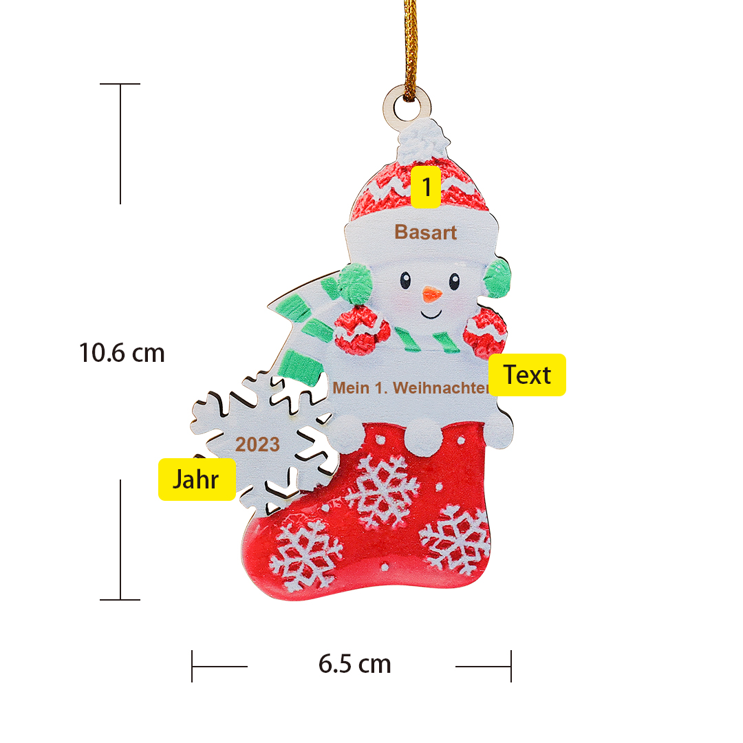 Holz Personalisierter 1 Name & Text & Jahr Schneebaby & Weihnachtsstrumpf Rot Weihnachtsornament Weihnachtsbaum Anhänger
