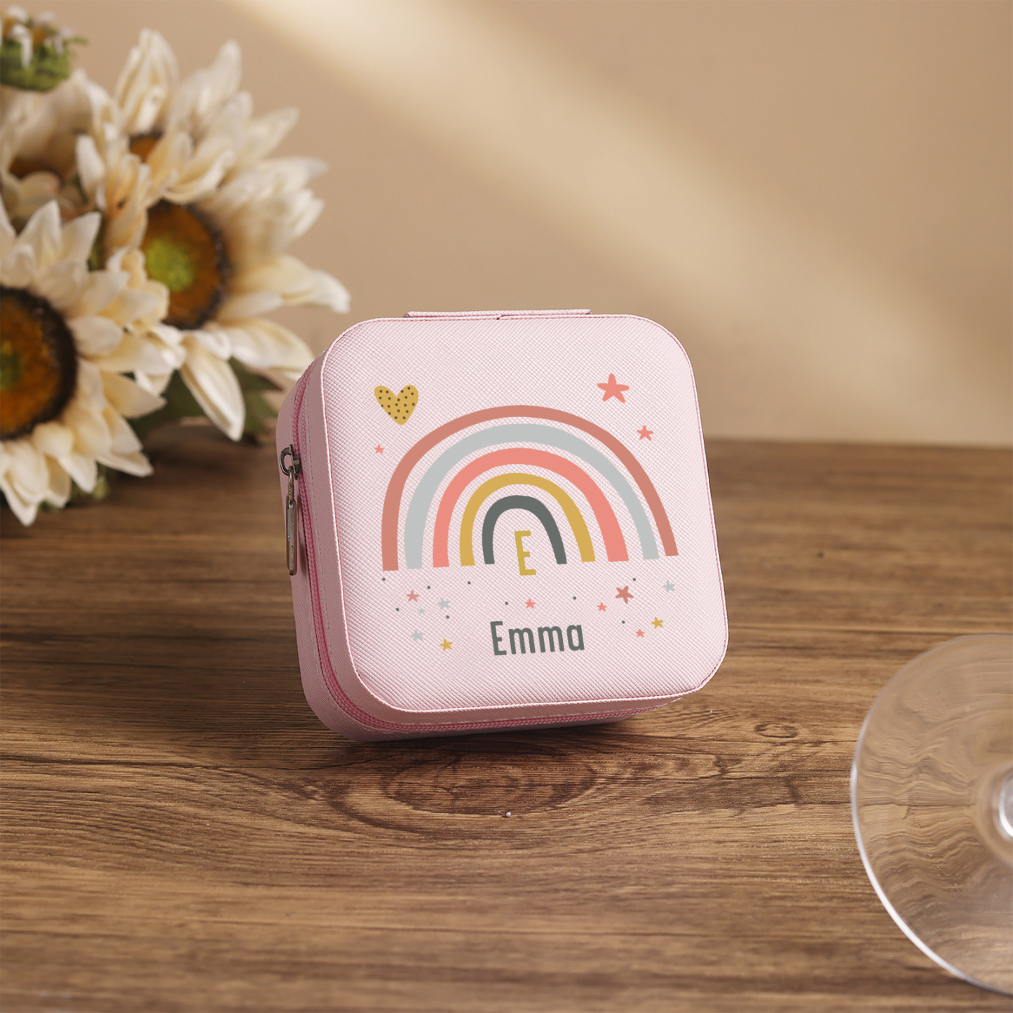 Kettenmachen Personalisierbarer Name Pu Leder Regenbogen Kinder Schulanfang Geschenk Schmuckaufbewahrung Schmuckzubehör Aufbewahrungsbox für Schmuck 12.99