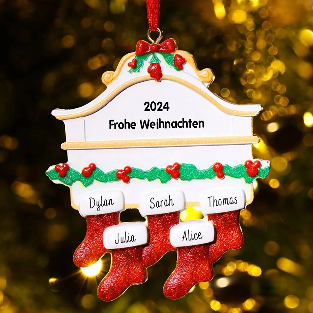 Holz Weihnachtsornament-Personalisiertes 5 Namen Text Rot Strümpfe Ornament Weihnachten Anhänger