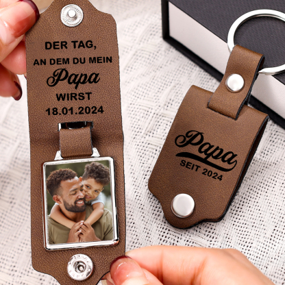 Personalisiertes Foto & Datum & Jahr-Der Tag, an dem du mein Papa wirst-Leder Schlüsselanhänger für Vater