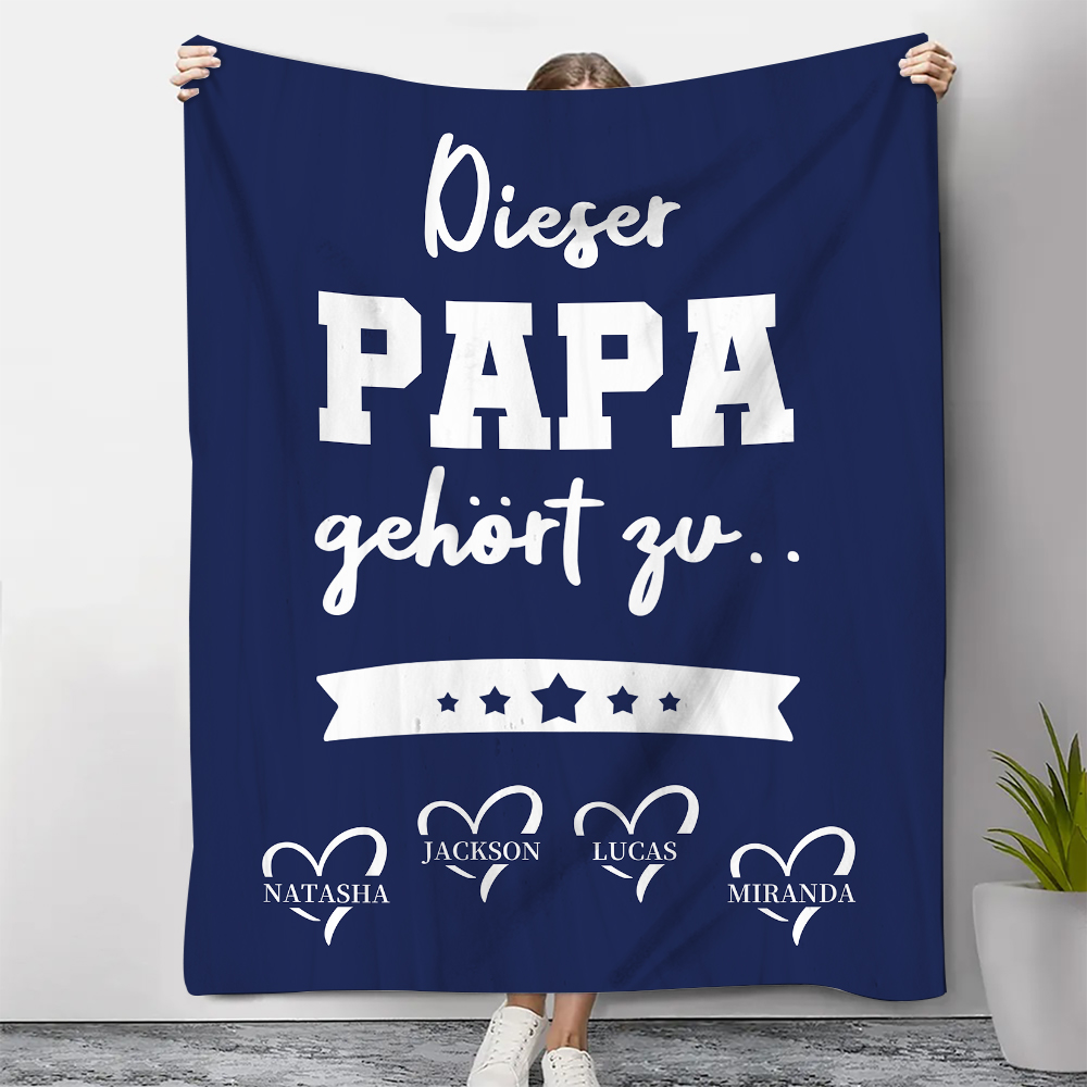 Decke-Personalisierbare 4 Namen Decke - Dieser Papa gehört zu - Geschenk für Vater