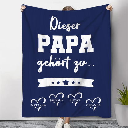 Decke-Personalisierbare 4 Namen Decke - Dieser Papa gehört zu - Geschenk für Vater