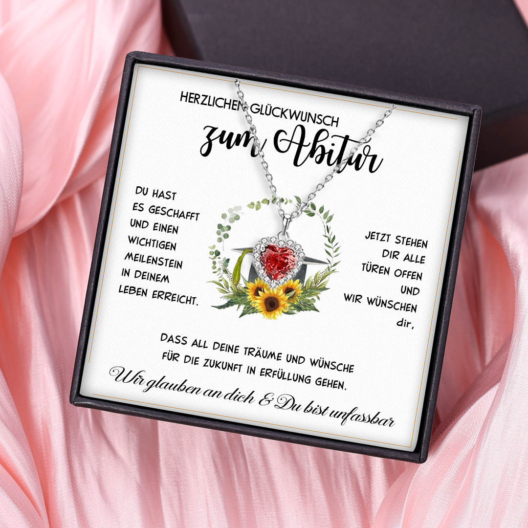 925 Sterling Silber Personalisierter Geburtsstein Herz Halskette-Herzlichen Glückwunsch zum Abitur-Geschenk mit Nachrichtenkarte