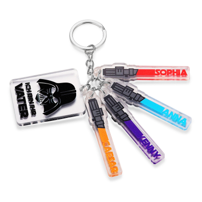 Personalisierte 4 Namen & Text Krieg der Sterne Acryl Familie Schlüsselanhänger