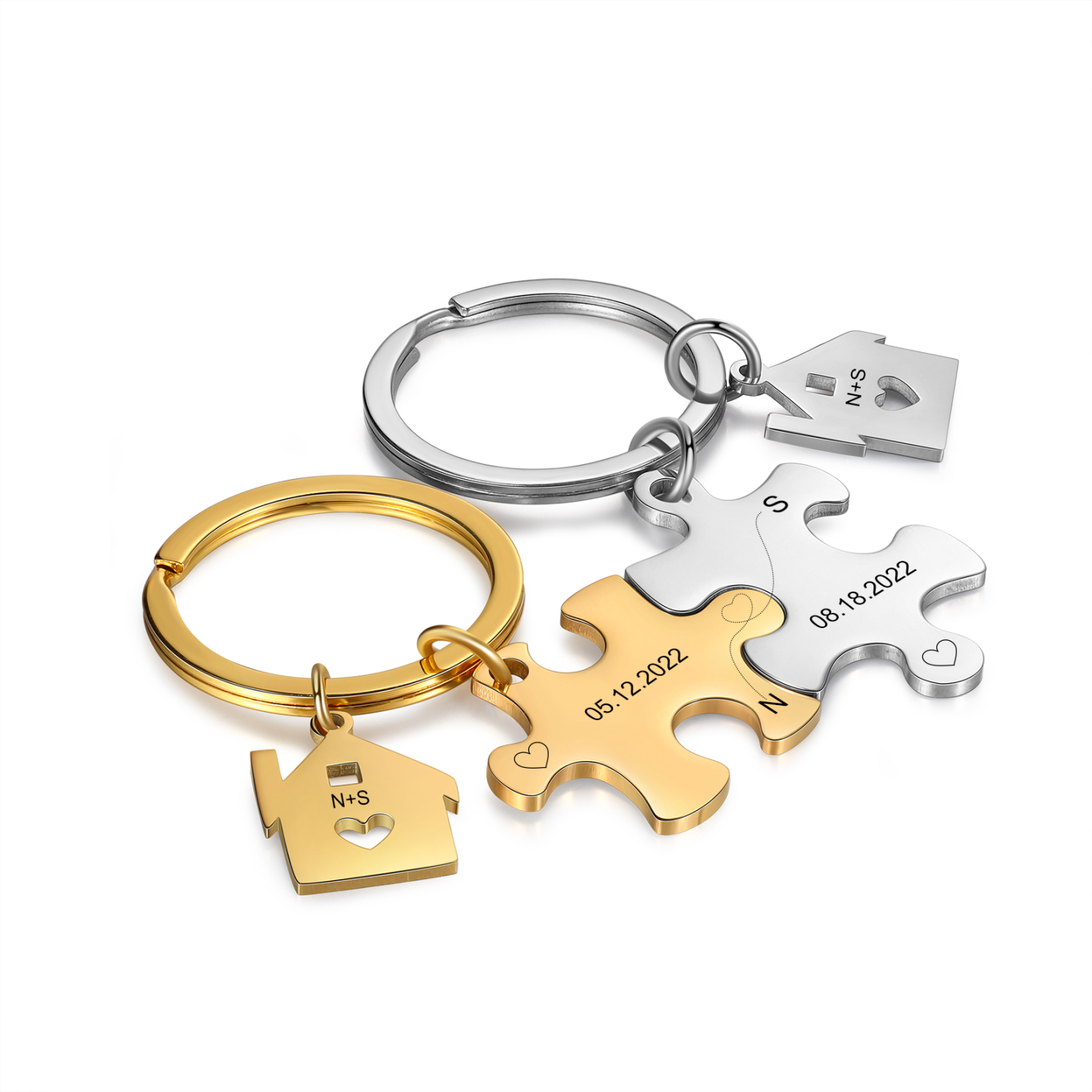 Personalisierte 2 Buchstaben & Datum Puzzle Metall Schlüsselanhänger