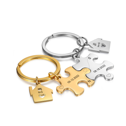 Personalisierte 2 Buchstaben & Datum Puzzle Metall Schlüsselanhänger