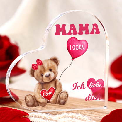 Personalisierter 1 Name Herz Acryl-Deko Teddybär & Herzballon -Ich liebe dich- Familie Schreibtischdekoration