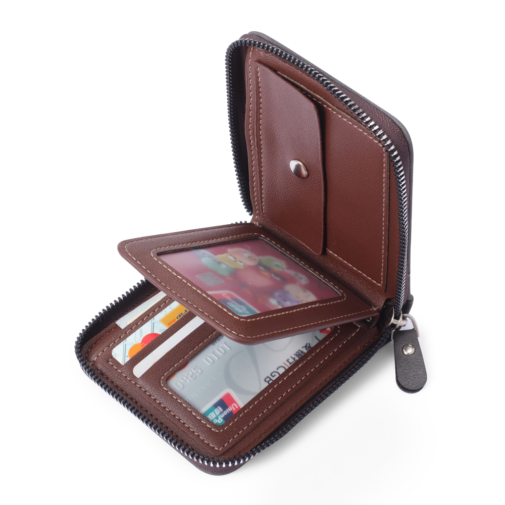 Benutzerdefinierte Foto gravierte Brieftasche mit Reißverschluss, Short Style - Graues Leder