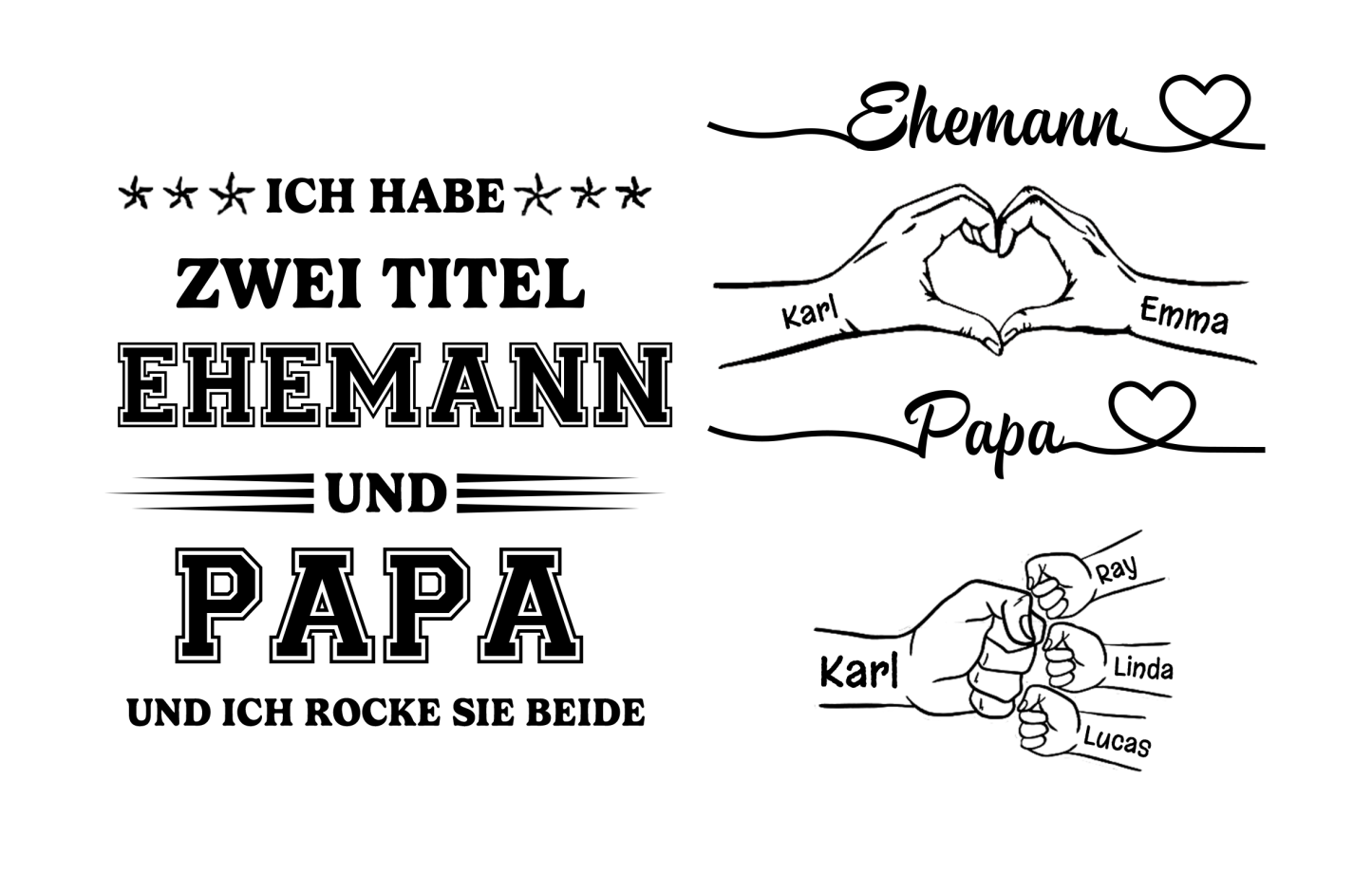 Herren Personalisierte Namen- Leder Geldbörse- ICH HABE ZWEI TITEL EHEMANN UND PAPA UND ICH ROCKE SIE BEIDE - Geschenk für Papa zum Vatertag