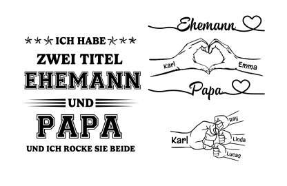 Herren Personalisierte Namen- Leder Geldbörse- ICH HABE ZWEI TITEL EHEMANN UND PAPA UND ICH ROCKE SIE BEIDE - Geschenk für Papa zum Vatertag