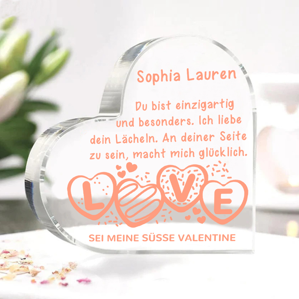 Personalisierte 1 Name Acryl-Deko-Sei meine süsse Valentine-Schreibtischdekoration für Paar