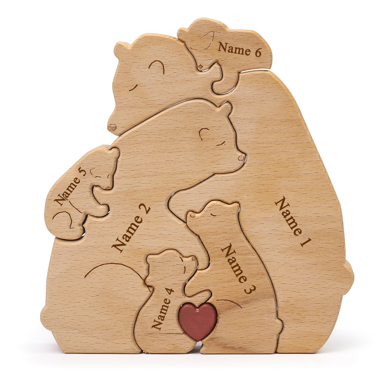 Holzskulptur-Personalisierte 6 Namen Bär Umarmung Familie Holz Deko