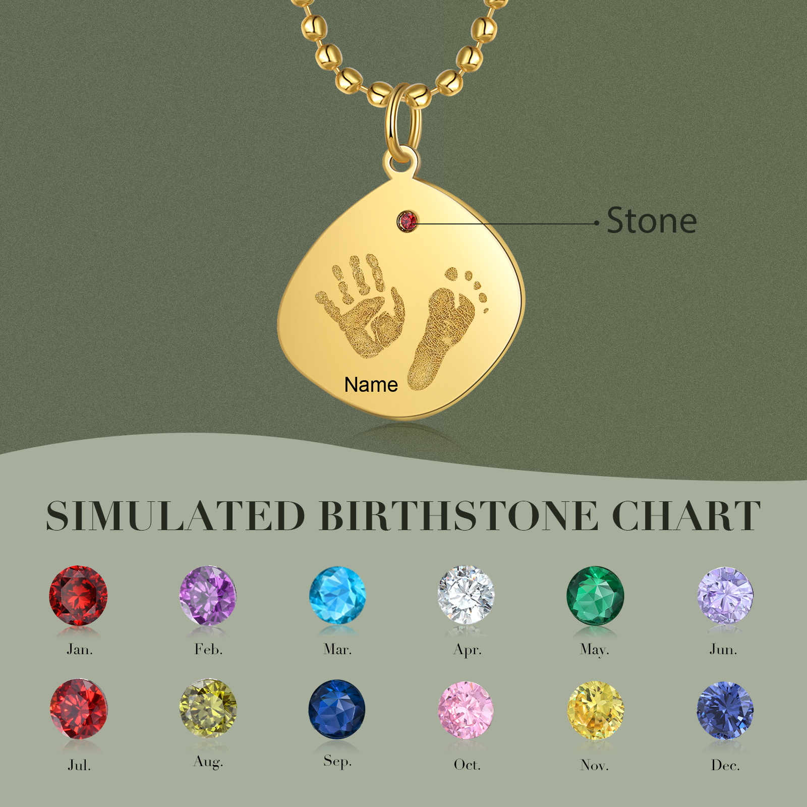 Personalisierte Baby Hand und Fuß Halskette mit Text, Name und Geburtsstein Graviert Geschenke für Mutter