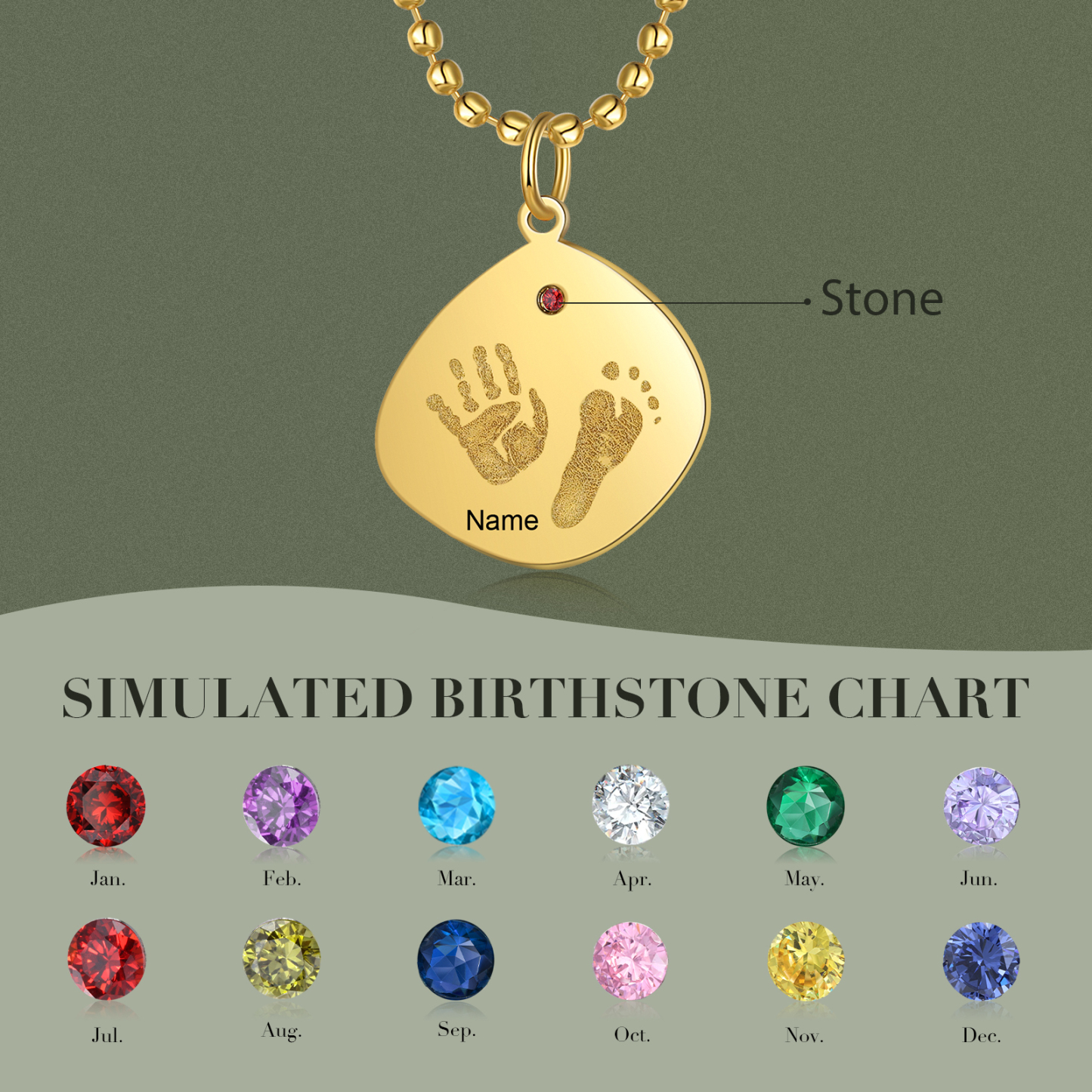 Personalisierte Baby Hand und Fuß Halskette mit Text, Name und Geburtsstein Graviert Geschenke für Mutter