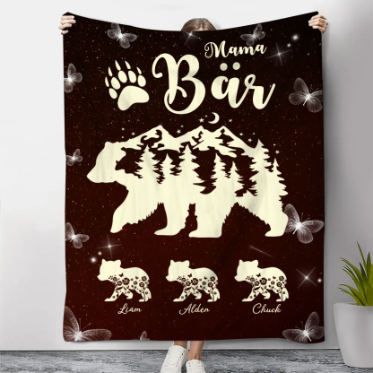 Personalisierbare 3 Namen Mama Bär Braun Decke - Geschenk für Mutter