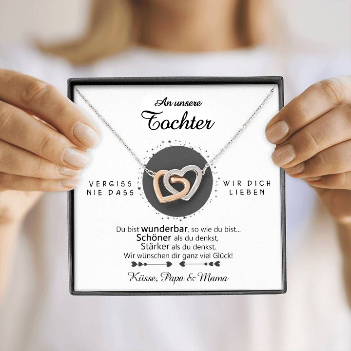 925 Sterling Silber Halskette - An unsere Tochter von Papa & Mama - Geschenk mit Nachrichtenkarte