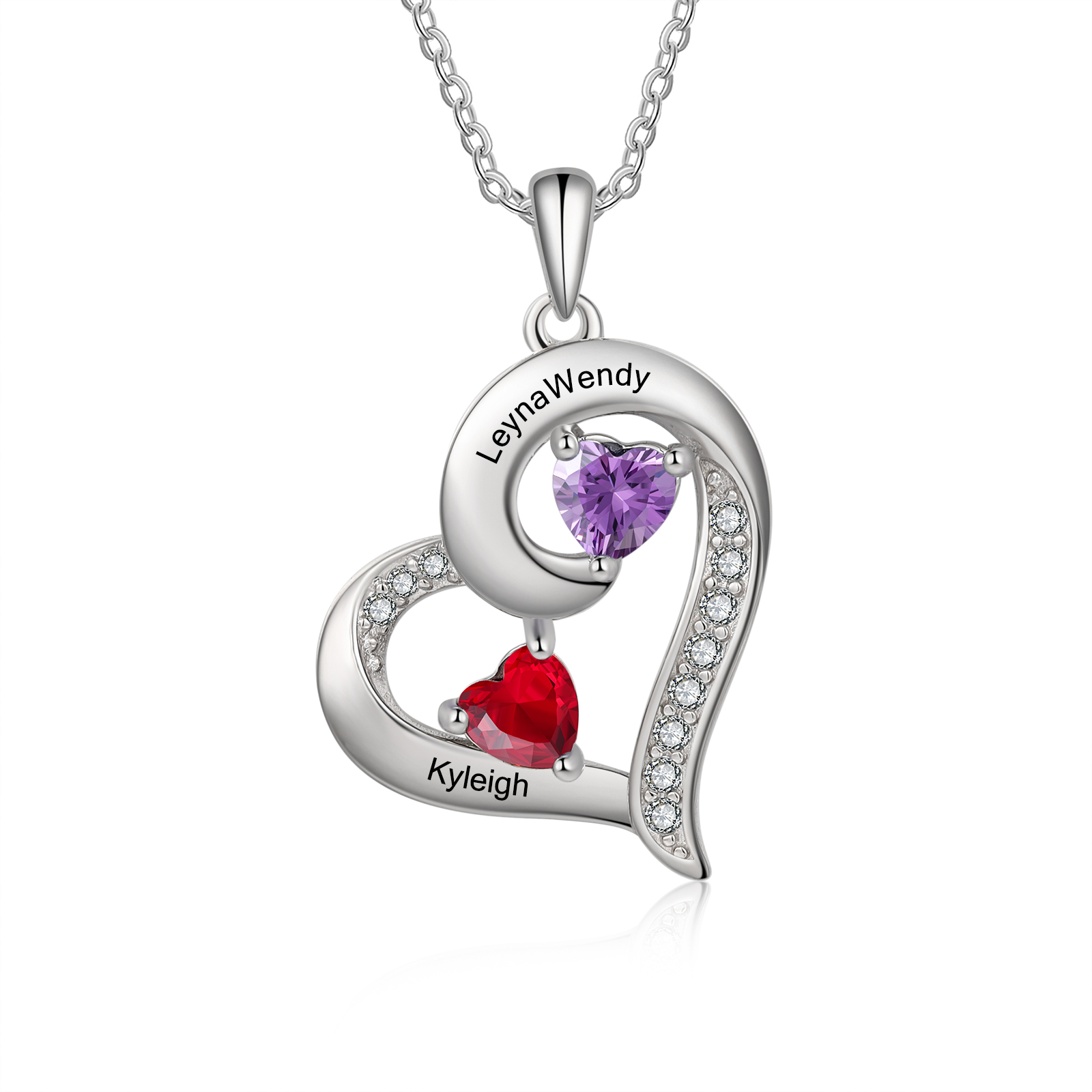 Personalisierte 2 Namen & 2 Geburtssteine Herz Halskette-Danke für deine Liebe-Geschenk mit Nachrichtenkarte 