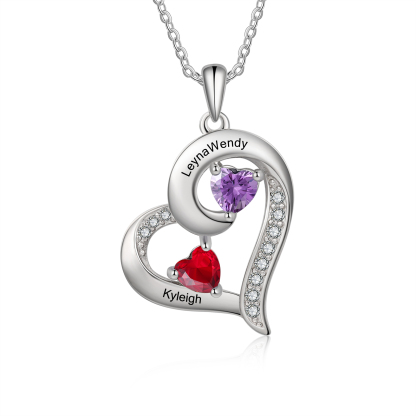 Personalisierte 2 Namen & 2 Geburtssteine Herz Halskette-Danke für deine Liebe-Geschenk mit Nachrichtenkarte 