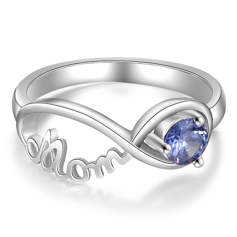 S925 Silber Gravur Wunschtext Infinity Ring mit 1 Geburtsstein