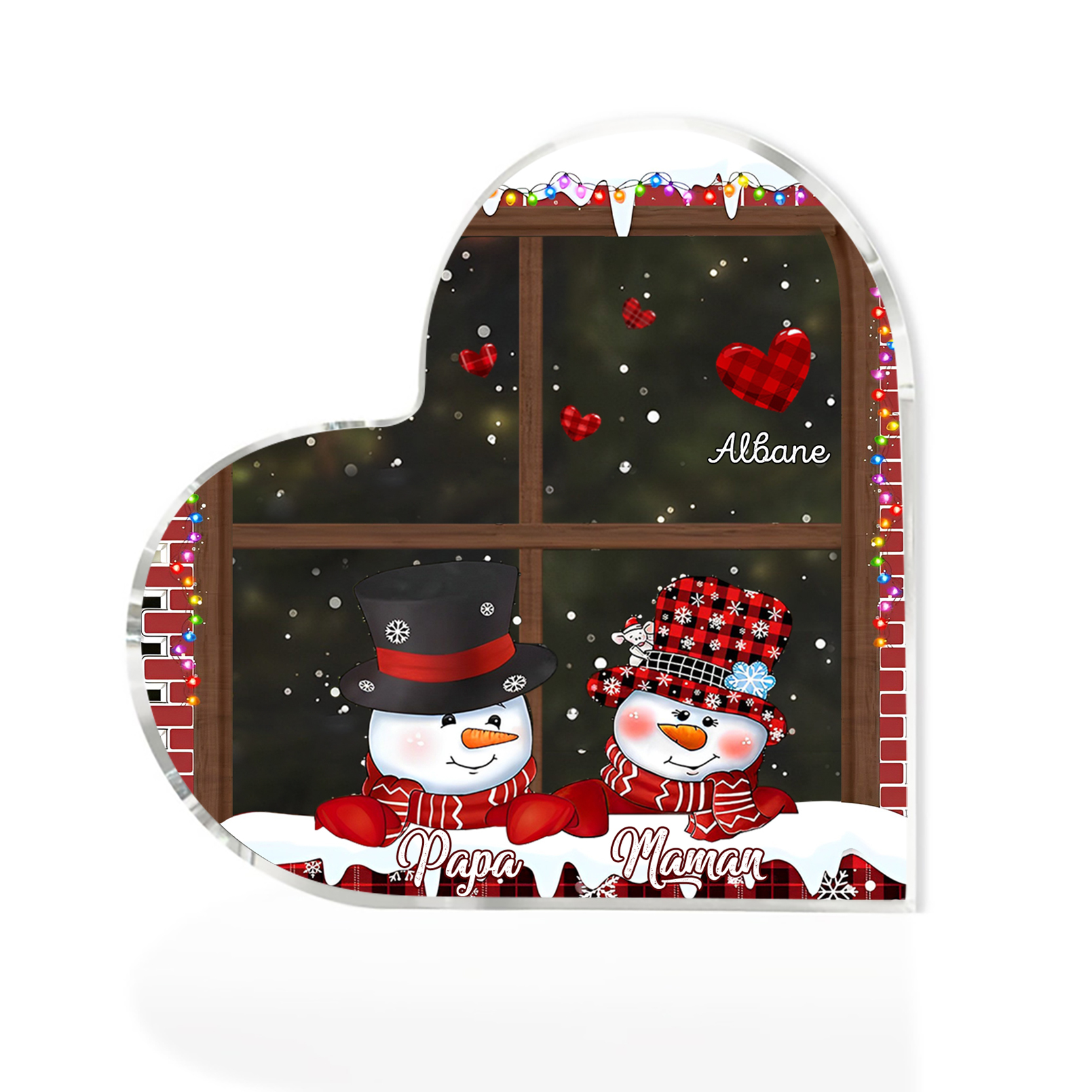 Personalisierte 3 Namen Schneemann Familie Weihnachten Acryl-Deko-Schreibtischdekoration